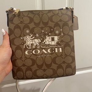 New Coach Mini Rowan File Bag In Signature Canvas With Horse And Sleigh